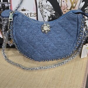 Denim Quilted Bag with Silver Chain • NEW WITH TAGS
